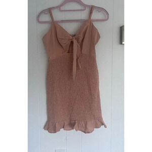 New - ASOS Pink Mini Smocked Bodice Dress Size 6 Cotton & Linen Ruffle Trim